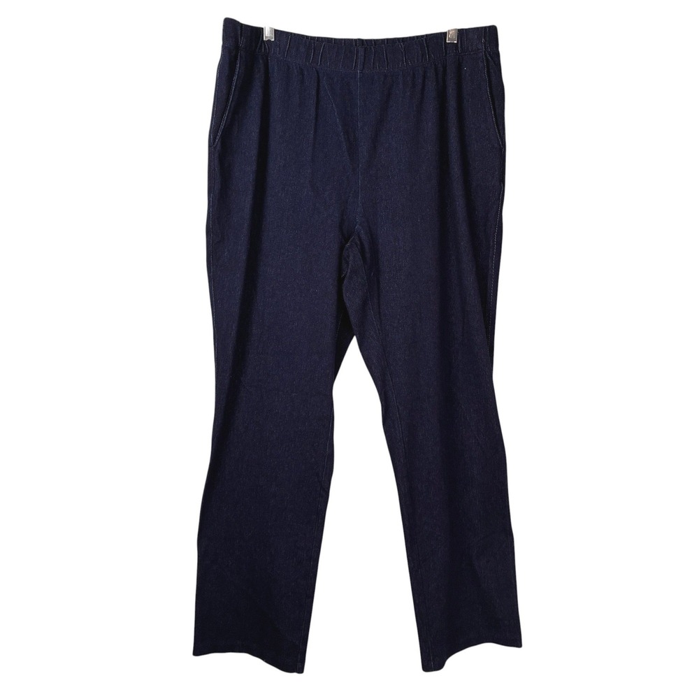 NEW Lands' End Womens Sport Knit Straight Leg Pull On Denim Jersey Pant Size L